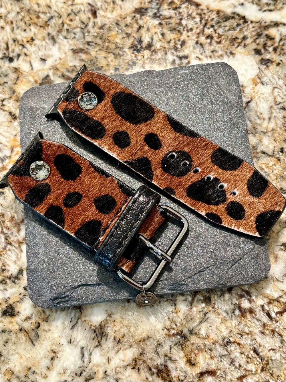 Leopard Print Leather Watch Band - Brown & Black